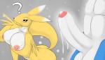 2014 ? ben300 big_breasts blue_body blue_eyes breasts canine cum cum_on_penis digimon erection faceless_male female flamedramon fox fur male mammal nipples nude penis precum renamon white_body white_fur yellow_fur
Rating: Explicit
Score: 9
User: Finchmaster
Date: February 11, 2014