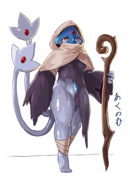 2_tails 5_fingers 5_toes biped black_clothing black_robe blue_body blue_pupils cloak clothed clothed_female clothed_humanoid clothing convenient_censorship eyelashes feet female female_humanoid fingers forehead_gem gem grey_body grey_tail holding_object holding_staff hood_up hooded_cloak leg_wraps long_sleeves multi_tail multicolored_body not_furry plantigrade pokemorph pupils red_gem robe solo staff standing tail tail_gem tan_cloak tan_clothing toes two_tone_body wide_hips wraps yellow_eyes yultzr nintendo pokemon azelf generation_4_pokemon humanoid legendary_pokemon pokemon_(species) 2026 hi_res shaded
