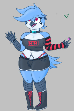 anthro arm_warmers armwear barbell_piercing blue_body blue_feathers body_hair boots bottomwear bracelet candy clothing collar dessert eyebrow_piercing facial_piercing feathers female food footwear gesture happy_trail jewelry lollipop makeup nipple_outline nipples panties piercing pink_eyes pube_peek pubes scuted_arms scuted_hands scuted_legs scutes shoes shorts slightly_chubby slightly_chubby_anthro slightly_chubby_female solo spiked_bracelet spikes tail tail_feathers thong_straps tongue tongue_piercing topwear tube_top underwear waving white_body white_feathers cookie-pone nine_inch_nails claire_(cookie-pone) avian bird blue_jay corvid jay_(bird) new_world_jay oscine passerine hi_res