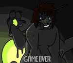 ambiguous_gender anthro bioluminescence black_body black_sclera game_over gameplay_mechanics glowing goo_transformation mid_transformation solo transformation puppetmaster13uwu changed_(video_game) arthropod beetle elateroid firefly insect low_res