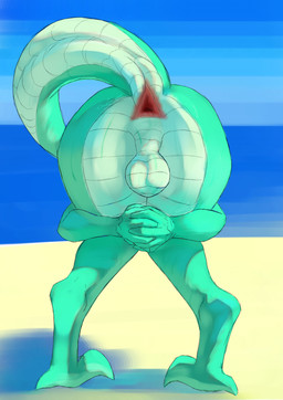 anthro anus backsack balls big_butt breasts butt claws genitals green_body long_tail male nude presenting presenting_anus presenting_hindquarters raised_tail simple_background solo tail thick_thighs toe_claws wide_hips codlam praise_da_booty_(meme) scalie 2026 absurd_res digital_media_(artwork) hi_res shaded