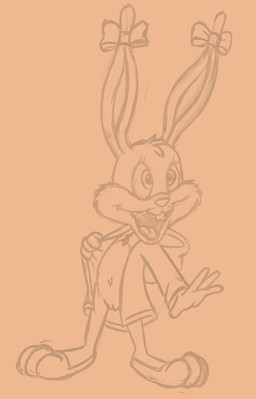 anthro bathrobe buckteeth chest_tuft clothed clothing ear_bow female genitals open_clothing open_robe robe solo teeth tuft vulva young young_anthro young_female comjuke tiny_toon_adventures warner_brothers babs_bunny lagomorph leporid mammal rabbit sketch