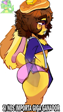 big_butt bottomwear brown_hair butt clothed clothing crossdressing crossdressing_male femboy fur hair long_ears male pink_bottomwear pink_clothing pink_ears pink_shorts purple_eyes scut_tail short_tail shorts solo tail teeth thick_thighs yellow_body yellow_fur la_tiapat patrick_(prettypat) lagomorph leporid mammal rabbit hi_res