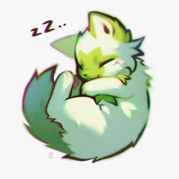 ambiguous_gender blush curled_up daww eyes_closed feral fur green_body green_fur pawpads paws simple_background sleeping solo sound_effects tail vowelless vowelless_sound_effect zzz foxlett nintendo pokemon felid feline generation_9_pokemon mammal pokemon_(species) sprigatito 1:1 2025 hi_res signature