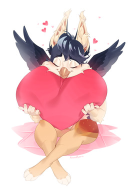 anthro big_ears cozy cutie_mark ear_fur feathered_wings feathers female heart_symbol hug hugging_object hugging_plushie inner_ear_fluff piercing plushie sitting solo tail tail_feathers tuft wings kandkaru hasbro my_little_pony mythology inno-sjoa_(character) avian gryphon mythological_avian mythological_creature 2026 2:3 absurd_res hi_res