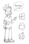 anthro antlers apple bottomwear clock clothed clothing dialogue food footwear fruit fully_clothed horn machine male pants plant scut_tail shirt shoes short_tail simple_background smile software_logo solo speech_bubble standing t-shirt tail text three-quarter_view topwear watch white_background windows_logo wristwatch tinydeerguy android_(os) google macintosh darwin_(tinydeerguy) deer mammal robot black_and_white english_text full-length_portrait graphite_(artwork) hatching_(art) hi_res line_art monochrome portrait shaded sketch traditional_media_(artwork)