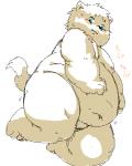 anthro blue_eyes fur kemono male moobs navel nude overweight overweight_anthro overweight_male simple_background solo text white_background white_body white_fur noriburu japanese_text