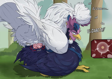 beak black_body black_feathers blue_beak blue_feet blue_legs blue_talons bodily_fluids butt cloaca_ejaculation cloaca_juice cloacal cloacal_kiss cloacal_penetration crouching cum cum_drip cum_in_cloaca cum_inside dialogue dripping duo ejaculation exclamation_point eyelashes feathers feet female female_on_bottom feminine feral fluffy forest forest_background genital_fluids grass head_fluff hidden_eyes impregnation internal intimate leaking_cum looking_at_another looking_at_partner looking_pleasured male male/female male_on_top mating_grip moan moaning_name motion_lines on_bottom on_top onomatopoeia ovum ovum_penetration penetration plant rear_view sex shadow sound_effects sperm_cell tail tail_feathers talons text toes tree underside_view wattles white_body white_feathers wings yellow_beak yellow_feet yellow_legs mcfan adult_swim cartoon_network rooster_fighter toonami viz_media elizabeth_(rooster_fighter) keisuke_(rooster_fighter) australorp_chicken avian bird chicken galliform phasianid silkie_chicken 2026 artist_name colored digital_drawing_(artwork) digital_media_(artwork) english_text hi_res shaded signature