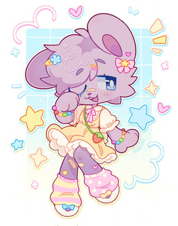accessory alternative_fashion anthro blue_eyes bracelet cheek_tuft clothing dress facial_tuft female footwear fur hair_accessory hairclip j-fashion jewelry legwear lolita_(fashion) looking_away one_eye_closed open_mouth pose purple_body purple_fur shoes short_tail solo sweet_lolita tail tuft white_clothing white_footwear white_shoes yellow_clothing yellow_dress louloous lagomorph leporid mammal rabbit 2026 colored digital_drawing_(artwork) digital_media_(artwork) hi_res