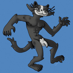 abs anthro black_body black_fur black_nipples dancing facial_markings feet flaccid foreskin fur genitals head_markings humanoid_feet male markings muscular muscular_male muzzle_(marking) nipples pecs penis plantigrade pubes silly_pose simple_background skinny small_eyes small_penis smile solo whiskers white_pubes ravuer bremenskiie_muzykanty soyuzmultfilm the_bremen_town_musicians kot domestic_cat felid feline felis mammal 1:1 hi_res