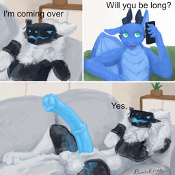 animal_genitalia animal_penis anthro balls big_balls big_penis blue_body blue_horn blue_penis countershading detailed_background dialogue digitigrade duo equine_genitalia equine_penis erection fur furniture genitals glowing glowing_genitalia horn huge_penis humor lying lying_on_sofa machine male medial_ring nude on_sofa penis phone_call screen screen_face sheath sitting sitting_on_sofa smile sofa tail text tongue tongue_out white_body white_fur ruimtekroeg european_mythology mythology anomalous_blue_dragon ruim_(ruimtekroeg) dragon mythological_creature mythological_scalie protogen scalie western_dragon 1:1 comic digital_media_(artwork)