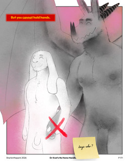 animal_genitalia anthro balls black_nose border duo eyebrows fur genitals grey_body grey_fur hand_holding hand_writing horn long_ears male markings nipples pink_background post-it_note sheath simple_background size_difference smile text underlined_text whisker_markings white_body white_fur wings x_symbol zigzag_teeth sharkinthepark bat lagomorph leporid mammal rabbit 2026 absurd_res handwritten_text hi_res