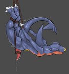 arms_tied bdsm bodily_fluids bondage bound cum cum_drip dripping genital_fluids genitals male penis simple_background solo suspended_in_midair suspension suspension_bondage tapering_penis ulithefurry nintendo pokemon garchomp generation_4_pokemon pokemon_(species) absurd_res hi_res