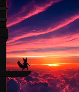 cloud holding_melee_weapon holding_object holding_weapon male melee_weapon polearm sky skyscape solo spear sunset tail weapon nexthargon rain_world videocult spearmaster_(rain_world) slugcat hi_res shaded