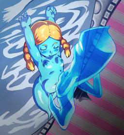 bed blonde_hair blue_body blue_skin blush braided_hair breasts duo eyes_closed female furniture genitals hair loli male male/female not_furry on_bed penetration pigtails small_breasts tail tail_fetish tail_in_vagina tail_insertion tail_play twin_braids vaginal vaginal_penetration vulva young ganguro_(artist) luigi's_mansion mario_bros nintendo sue_pea ghost hider_(luigi's_mansion) spirit censored hi_res
