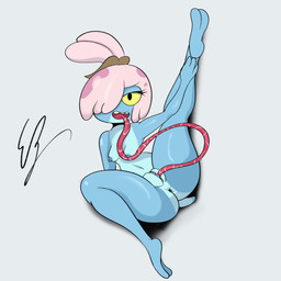 anthro autocunnilingus blue_body breasts feet female genitals masturbation nipples not_furry nude open_mouth oral oral_masturbation simple_background solo tongue tongue_out vaginal vaginal_masturbation young young_anthro eddiebrije amphibia_(series) disney maddie_flour amphibian frog 1:1 absurd_res hi_res