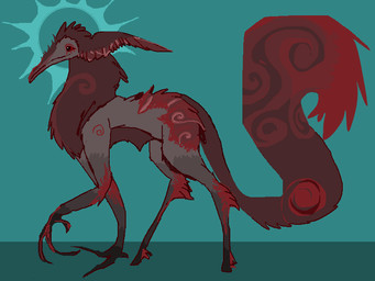 4_legs ambiguous_gender beak beak_closed blood blood_on_hand bodily_fluids feet feral fluffy fluffy_fur fluffy_tail fur halo head_wings hooves long_beak mouth_closed neck_tuft raised_arm red_body red_eyes red_fur simple_background solo spiral tail talons toes tuft unusual_wing_placement wings allycatboom mythology avian bird dragon hybrid mythological_creature mythological_scalie scalie 4:3 digital_media_(artwork)