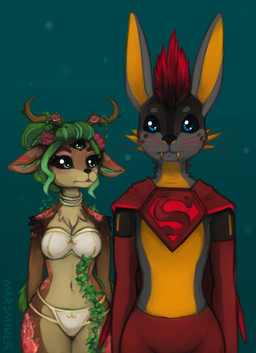 3_eyes anthro clothing duo female fur male multi_eye marsminer deer mammal rexouium tagme