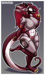 anthro arm_tattoo belly_tattoo big_breasts breasts female hair long_hair machine red_body solo tattoo visor darkadibuja protogen absurd_res hi_res