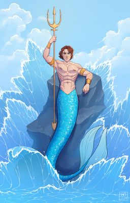 abs armlet biceps blue_body blue_eyes blue_scales blue_tail bracelet brown_hair clothed clothing cloud day glistening glistening_body glistening_scales glistening_tail hair holding_melee_weapon holding_object holding_polearm holding_trident holding_weapon jewelry light_body light_skin looking_at_viewer male melee_weapon mermaid_tail muscular muscular_male nipples on_rock outside pecs polearm pose rock scales sea short_hair sky solo split_form tail topless topless_male trident water wave weapon m00nl1ghtt riku_(rikuthemermage) aquatic humanoid_merfolk merfolk 2025 9:14 full-length_portrait hi_res portrait