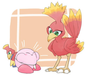 ambiguous_gender backpack beak biped blush daww duo eyes_closed feathered_tail feathered_wings feathers female green_eyes jewelry necklace pink_body plushie red_body red_feathers smile tail wings hidane banjo-kazooie kirby_(series) nintendo rareware kazooie kirby alien avian bird breegull waddling_head 2019 better_version_at_source crossover digital_drawing_(artwork) digital_media_(artwork) irreplaceable_bvas unavailable_at_source