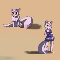 anthro big_breasts bikini biped blue_eyes blush bottomless breasts clothed clothing female fur hair looking_aside off_shoulder partially_clothed shirt simple_background sitting solo spread_legs spreading stretching swimwear topwear two-piece_swimsuit white_body white_fur white_hair erijt animal_crossing nintendo whitney_(animal_crossing) arctic_wolf canid canine canis mammal wolf 1:1 2015 hi_res