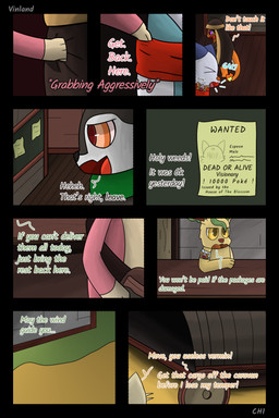 anthro badge biped book choked cloth dialogue fantasy freckled_face freckles semi-anthro speech_bubble text vinland nintendo pokemon pokemon_mystery_dungeon spike_chunsoft anders_(infinitydoom) ano_(vinland) leon_(vinland) sebastian_(infinitydoom) audino charmander eeveelution generation_1_pokemon generation_4_pokemon generation_5_pokemon generation_6_pokemon leafeon oshawott pokemon_(species) skiddo 2:3 absurd_res comic digital_drawing_(artwork) digital_media_(artwork) english_text hi_res shaded simple_shading story