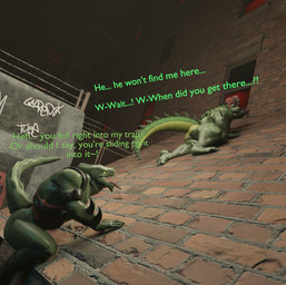 anthro belly big_belly butt dialogue digestion duo green_body hair male male/male muscular muscular_male nude open_mouth oral_vore size_difference tail teeth text tongue vore malunisisos epic_games fortnite mythology hybrid_(fortnite) invader_(invaderthegator) alligator alligatorid crocodile crocodilian lizard mythological_creature mythological_scalie reptile scalie 3d_(artwork) digital_media_(artwork) english_text