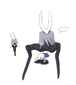 2_horns ambiguous_gender anthro black_body cloak cloak_only clothing cracked_mask duo ellipsis fallen_over falling featureless_crotch hollow_eyes horn leaking long_legs simple_background sitting size_difference speech_bubble spread_legs spreading squish thigh_squeeze thigh_squish white_background white_face milktea25424633 hollow_knight_(franchise) team_cherry hollow_knight_(character) pure_vessel_(hollow_knight) the_knight_(hollow_knight) arthropod vessel_(species) 2025 chinese_description digital_drawing_(artwork) digital_media_(artwork)