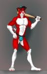 anthro athletic athletic_anthro athletic_male baseball_bat bat_(object) bulge clothed clothing hat headgear headwear jockstrap male solo sport topless underwear fisis big_red_(fisis) beagle canid canine canis domestic_dog hunting_dog mammal scent_hound