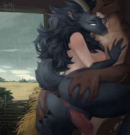 anthro anthro_on_anthro anthro_penetrated anthro_penetrating anthro_penetrating_anthro anus areola bodily_fluids bodily_fluids_in_pussy breasts butt detailed_background duo female female_penetrated fluffy fur genital_fluids genitals hair horn inside male male/female male_penetrating male_penetrating_female multicolored_body multicolored_fur nipples nude penetration penile penile_penetration penis penis_in_vagina raining sex tail text two_tone_body two_tone_fur vaginal vaginal_fluids vaginal_penetration vulva white_eyes spotty.cat chort_(spotty.cat) bovid caprine deer goat mammal absurd_res english_text hi_res