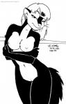 anthro bedroom_eyes breasts female fur genitals hair narrowed_eyes navel nipples nude pose pussy seductive solo tegerio third-party_edit zandar's_saga kelly_o'dor mammal mephitid skunk striped_skunk 2018 hi_res monochrome nude_edit pinup