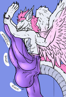 anthro balls big_balls big_bulge big_penis big_tail bottomwear bulge clothed clothing detailed_bulge feathers genitals grin hands_on_legs huge_balls huge_bulge huge_penis hyper hyper_balls hyper_bulge hyper_genitalia hyper_penis leggings legwear looking_at_viewer male pants penis raised_leg revealing_outfit seductive shorts skimpy slosh smile solo stretching tail thick_tail tight_bottomwear tight_bulges tight_clothing tight_leggings tight_shorts tight_underwear underwear whiskers wings yoga yoga_pants conditional_dnp samagthrav2 spinel_(tang4351) absurd_res hi_res