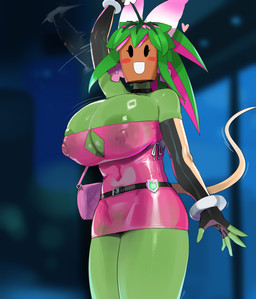 areola areola_slip armwear big_breasts biped blush breasts clothed clothing female glistening glistening_body heart_symbol pink_clothing plant purse smile solo standing tail thick_thighs mdthetest blaster_master kanna_(blaster_master) elemental_creature elemental_humanoid flora_fauna humanoid plant_humanoid hi_res