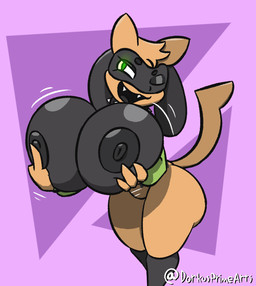 anthro big_breasts big_nipples black_tongue breast_grab breasts fangs female fur gesture glowing glowing_eyes green_eyes hand_gesture hand_on_breast huge_breasts hyper hyper_breasts middle_finger nipples one_eye_closed orange_body orange_fur self_grope smile teeth tongue wink dorkusprimearts nintendo pokemon jay_riolu generation_4_pokemon pokemon_(species) riolu hi_res