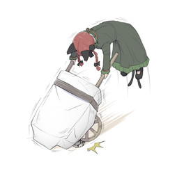 2_tails accessory accident black_clothing black_ears black_footwear black_shoes bow_ribbon braided_hair clothing dress female footwear green_clothing green_dress hair hair_accessory hair_bow hair_ribbon high-angle_view motion_lines multi_tail pigtails red_hair ribbons rock shoes simple_background solo tail twin_braids twintails_(hairstyle) wheelbarrow white_background peroponesosu asian_mythology east_asian_mythology japanese_mythology mythology touhou rin_kaenbyou animal_humanoid cat_humanoid felid felid_humanoid feline feline_humanoid humanoid mammal mammal_humanoid nekomata yokai hi_res