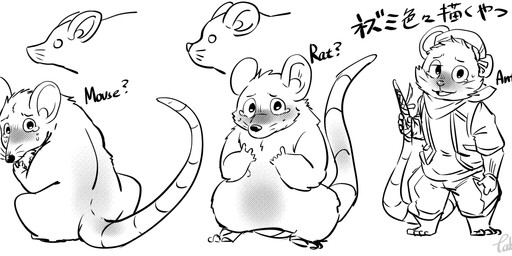 anthro biped blush bodily_fluids bottomwear clothing crying hat headgear headwear kemono shirt shorts simple_background tears text topwear tiri_mama mammal mouse murid murine rat rodent 2023 hi_res japanese_text monochrome