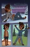 anthro aurora_(phenomenon) barefoot clothing evergreen_tree feet flannel flannel_shirt happy male outside pine_tree plant smile snow solo standing tongue tongue_out tree underwear wide_eyed winter marsminer cartoon_network summer_camp_island keith_(marsminer) mammal mustelid otter comic hi_res multiple_scenes