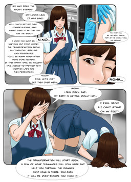 5_fingers asian before_transformation biped brown_hair clothing dialogue female fingers forced forced_transformation group hair idol_group japanese red_ribbon serum solo species_transformation speech_bubble talking_to_another text transformation chuchumeco human mammal absurd_res comic english_text hi_res