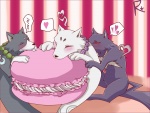 blush cookie eyes_closed feral food group heart_symbol jewelry macaroon male micro necklace sleeping tail reina_(artist) kekkaishi hakubi kouya_(kekkaishi) madarao_(kekkaishi) ayakashi canid canine canis domestic_dog ghost mammal spirit wolf