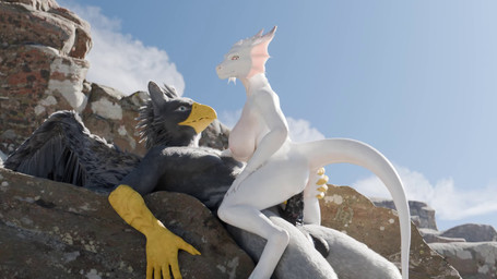 animal_genitalia animal_penis anthro avian_arms balls beak big_penis bodily_fluids bouncing_breasts breasts butt cowgirl_position day digitigrade duo equine_genitalia equine_penis feathers female fin from_front_position fur genitals grey_body grey_fur horn male male/female nipples nude on_bottom on_top outside penetration penis red_eyes scales sex sky tail vaginal vaginal_penetration white_body wings kvaseus sound_warning blender_cycles mythology dranelia sotoco_(kowalinczi) avian dragon gryphon mythological_avian mythological_creature mythological_scalie scalie wingless_dragon 16:9 3d_(artwork) 3d_animation animated digital_media_(artwork) hi_res loop short_playtime sound webm widescreen