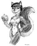 1993 acorn anthro breasts doug_winger featureless_breasts featureless_crotch female food fruit fur hair mammal monochrome nipples nude nut_(fruit) plant rodent sciurid solo tree_squirrel
