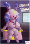 anthro bedroom_eyes big_breasts blush breasts female genitals half-closed_eyes looking_down narrowed_eyes nipples nude open_mouth outline pink_body pussy seductive short_stack smile solo speech_bubble standing text thick_thighs wide_hips voy_barranca_abajo bandai_namco digimon digimon_(species) lagomorph leporid lunamon mammal rabbit absurd_res digital_media_(artwork) english_text full-length_portrait hi_res portrait