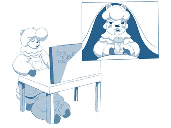 anthro blush breasts canon_couple desk duo erection female furniture genitals good_clean_married_sex heart_eyes heart_symbol husband_and_wife male male/female married_couple open_mouth oral penis romantic romantic_couple simple_background smile table tail under_table teddy3000 animal_crossing nintendo cyrus_(animal_crossing) reese_(animal_crossing) alpaca camelid mammal digital_media_(artwork) hi_res monochrome