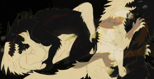 anthro anthro_on_anthro arm_tuft black_body black_fur blood bodily_fluids breasts duo elbow_tuft female female/female fingering fur genitals hand_on_another's_pussy hand_on_vulva neck_tuft open_mouth rough_sex scar scratches selfcest sex sharp_teeth square_crossover tan_body tan_fur teeth tuft vaginal vaginal_fingering vulva wounded spinelessfill3t canid canine canis mammal wolf 2026 hi_res