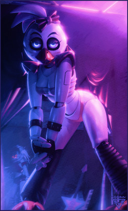 accessory alternate_costume anthro arm_accessory arm_warmers armwear beak bikini blue_eyes bow_ribbon breasts clothing duo electric_guitar female guitar hair hair_accessory keyboard_instrument keytar leg_warmers legwear machine musical_instrument narrowed_eyes on_model pink_bikini pink_bikini_top pink_clothing pink_swimwear plucked_string_instrument red_eyes solo_focus stage_curtains string_instrument swimwear topwear two-piece_swimsuit white_body mrcourage616 ashley_orange_(modeler) five_nights_at_freddy's five_nights_at_freddy's:_security_breach scottgames steel_wool_studios glamrock_chica roxanne_wolf animatronic avian bird canid canine chicken galliform mammal phasianid robot 3d_(artwork) absurd_res digital_media_(artwork) hi_res