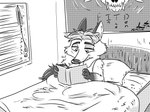 anthro bed bedding bedroom blanket book clothing detailed_background furniture humanoid_hands inside male pillow reading shirt sitting solo topwear ahappypichu-mod gerardson disney zootopia gideon_grey canid canine fox mammal red_fox true_fox 2017 monochrome