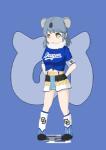 alternate_costume amber_eyes armband baseball_(sport) baseball_uniform belt biped blue_background blue_clothing bottomwear breasts clothing cosplay female footwear front_view fur grey_hair hair hands_behind_back human_and_animal_ears japanese knock-kneed legwear light_body light_skin looking_at_viewer medium_breasts midriff multi_ear neck_tuft open_mouth open_smile shadow shoes simple_background skirt smile socks solo sport sportswear standing tan_body tan_skin tuft uniform white_body white_fur ben.jr. chunichi_dragons kemono_friends nippon_professional_baseball koala_(kemono_friends) animal_humanoid humanoid koala koala_humanoid mammal mammal_humanoid marsupial marsupial_humanoid vombatiform vombatiform_humanoid 2017 absurd_res blue_theme crossover digital_drawing_(artwork) digital_media_(artwork) full-length_portrait hi_res portrait signature