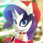 blue_eyes christmas_clothing christmas_headwear clothing cowbell facial_piercing female feral hat headgear headwear holidays horn looking_at_viewer nose_piercing nose_ring outside piercing ring_piercing santa_hat smile solo stardep christmas friendship_is_magic hasbro my_little_pony mythology fan_character raricow_(mlp) rarity_(mlp) equid equine mammal mythological_creature mythological_equine unicorn 1:1 2018 hi_res