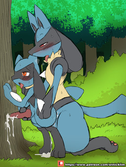 ahegao anal anal_penetration animal_genitalia animal_penis anthro anthro_on_anthro anthro_penetrated anthro_penetrating anthro_penetrating_anthro balls biped black_body black_fur blue_body blue_fur blush blush_lines bodily_fluids canine_genitalia canine_penis cum cum_in_ass cum_inside cum_while_penetrated cumshot duo ejaculation erection evolutionary_family forest fur genital_fluids genitals grass handjob kneeling larger_male level_difference looking_pleasured male male/male male_penetrated male_penetrating male_penetrating_male nude orgasm orgasm_face outside patreon_logo penetration penile penile_penetration penis plant reach_around red_eyes sex sheath side_view size_difference smaller_male smaller_penetrated standing sweat tail tongue tongue_out tree yellow_body yellow_fur young young_anthro winick-lim nintendo patreon pokemon canid canine generation_4_pokemon lucario mammal pokemon_(species) riolu colored colored_sketch hi_res sketch